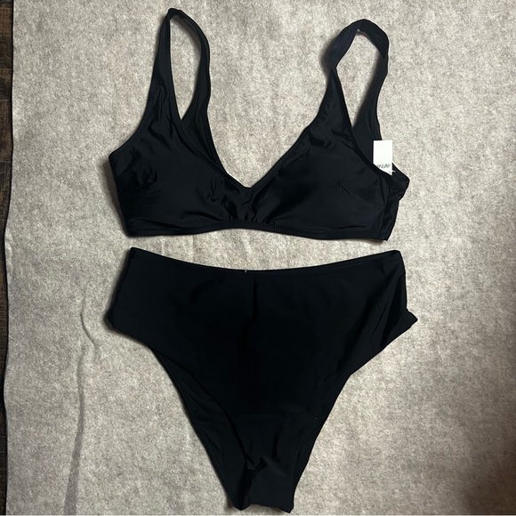 Aerie 2 Piece Bikini Set Scoop Padded Top Cheeky Bottoms XL Black Swimwear NWT - Picture 1 of 8
